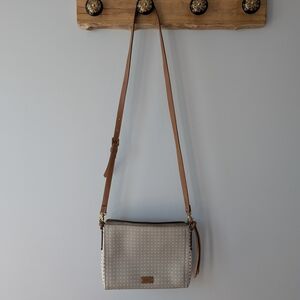 Fossil Brown, White and Gray Crossbody Bag with Heart Pattern